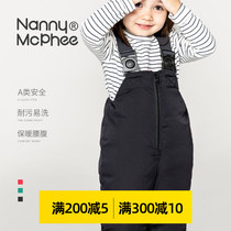 Nanny McPhee childrens down bib pants Down jacket stain-resistant down pants thickened winter jumpsuit