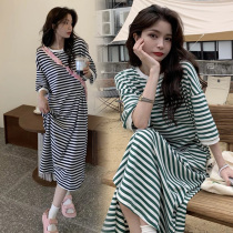 Pregnant women summer dresses Summer thin short-sleeved striped top fashion out of the long loose summer skirt