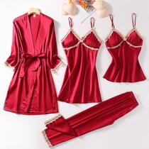 Nightgown women Summer Ice Silk sexy red pajamas spring and autumn wedding nightgown wedding bridesmaid suspenders