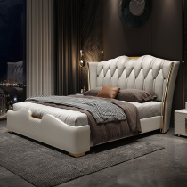 Bed modern light luxury leather bed 18 m double bed Nordic ins soft bag bed simple atmosphere wedding bed master bedroom leather bed