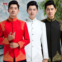 Embroidered Chinese suit mens Chinese collar ethnic style Chinese host dress chorus performance costume