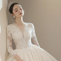 French main wedding dress 2021 new little bride long sleeve court Wind long tail size premium quality retro