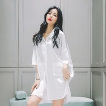 Nightdress women Summer sexy thin long sleeve boyfriend wind White Shirt long home clothes spring and autumn mood clothes people pajamas