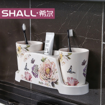 Toothbrush holder set bathroom creative suction cup wall-sucking couple bathroom room washing mouth cup brushing cup rack
