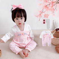  Newborn baby Hanfu one-piece female baby Chinese style spring clothes Haiyi hundred-day feast Ethnic style out climbing clothes