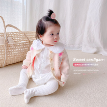  Korean childrens clothing female baby spring and autumn sweet knitted cardigan baby Western style hand embroidered wild top jacket