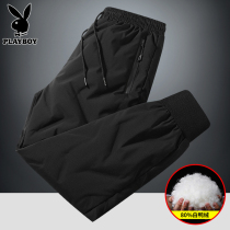 Playboy winter down pants mens new trend white duck down thick warm and casual wear long pants men