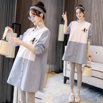 Pregnant women autumn fashion set 2021 New Net red pregnant womens clothing Spring and Autumn long long sleeve top autumn