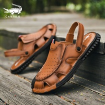  Crocodile sandals mens leather summer new outer wear mens slippers dual-use outdoor soft-soled cowhide baotou beach shoes