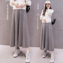  Pregnant womens trouser skirt spring and autumn new outer wear belly skirt Korean version of casual knitted maternity dress autumn and winter skirt