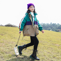 Girls Parker clothing cotton coat autumn winter clothing 2021 new foreign style big childrens winter clothing plus velvet padded cotton clothing