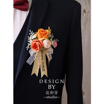 2021 Original orange orange flowers Forest leaves Groom wedding bridesmaid Lang opening business corsage hand flower