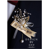 Original handmade exquisite heavy industry rhinestone word brooch Bride groom bridesmaid wedding celebration Western-style corsage hand flower