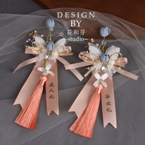 Original exquisite handmade blue champagne tassel butterfly corsage graduation ceremony bridesmaid wedding brooch