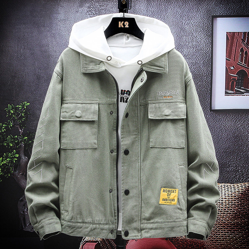 2021 new denim jacket mens spring autumn Korean version of the ins trend student handsome loose work jacket