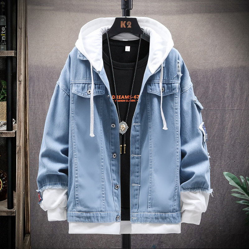 Denim jacket mens spring and autumn loose Korean version trend casual mens jacket spring mens 2021 new clothes
