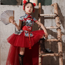 Girls cheongsam national tide high-end dress childrens performance fashion show Chinese style 2021 New Tide clothing Chinese style childrens clothing