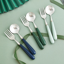 Fruit spoon household antibacterial 304 stainless steel high-grade tableware creative Nordic ins wind net red Western dessert fork