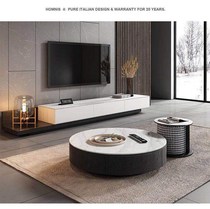 Italian light luxury Rock board round tea table TV cabinet combination simple modern living room home small apartment premium set