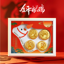 Baby hand and foot print mud cow year newborn baby 100 days fetal hair commemorative souvenir foot Hand Foot Print full moon Hand Foot Print
