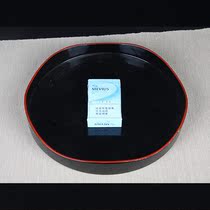 O Japan lacquerware Japanese lacquerware disc Japanese black lacquer craftsmanship lace edge Jured atmosphere
