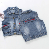  Boys denim vest spring and autumn thin section 3-year-old baby vest to wear outside 4 boys handsome 5 spring section 6 childrens tops tide