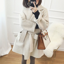 Beige woolen coat womens long high-end 2021 autumn and winter new small double-sided cashmere coat