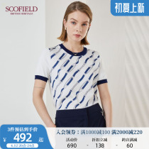 SCOFIELD Womens clothing European and American pop print splicing casual business knit short sleeve T-shirt mall co-payment