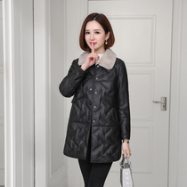 Leather coat women autumn and winter long 2021 New Size Fashion sheep leather mink collar leather down jacket women