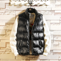 Down cotton vest mens autumn and winter jacket youth Korean trend thickened warm vest vest bright vest
