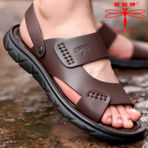 Red Dragonfly Genuine Leather Sandals Mens Summer 2022 New Beach Shoes Men Casual Big Code Dual-use Outside Wearing Sandals