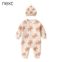 British NEXT baby knitted one-piece clothes autumn and winter mens baby clothes cute plus velvet ha double thick warm