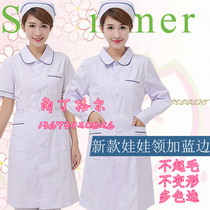 Nightingale nurse dress doll collar plus blue edge long sleeves Blue powder winter and summer dress round neck white coat short sleeve women