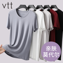 short-sleeved T-shirt mens 2020 summer new modal ice silk incognito V-neck loose top black outer wear mens clothing