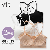Beauty back sling bra Net Red Cross belt no steel ring underwear small chest gathering outside wear sports vest chest
