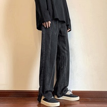 Retro Denim Pants Mens Summer Thin Section High Street Ins Tide Cards Easy Tug Pants 100 Hitch Wide Leg Straight Drum Pants