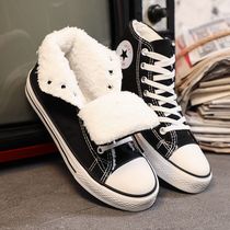 Plus velvet high canvas shoes womens 2020 new autumn and winter students Korean version of Joker cotton shoes winter two cotton warm womens shoes