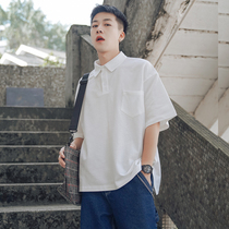 National trendy white short-sleeved POLO shirt mens summer loose and handsome simple clothes Korean version trend all-match casual t-shirt