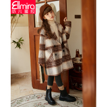 Girls Plaid Coat Autumn and Winter Children Thickened Woolen Coat 2021 New Foreign Style Korean Style Big Girl Woolen