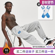 North Carolina Blue American Basketball Training Casual Pants Men's Fall Winter Sports Pants Loose Grey Bunch Feet and Cashmere Pants