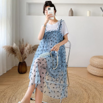 Pregnancy maternity dress Summer new dress Fashion Loose two Pendant Strap Nepotism Red Korean Version Summer Clothing Web Yarn Dress dress