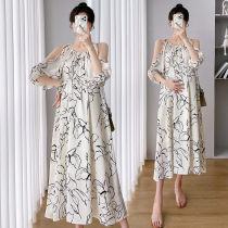 Pregnant woman Lions dress Senior Summer New open-shoulder light Shoulder Light Snowstorm Spun Long Skirt Style Temperament Summer Dress Pendant With Skirt