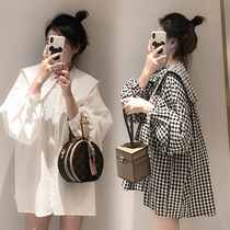 High-grade pregnant womens autumn new navy collar lantern long sleeve pregnant women loose top size foreign style leisure tide