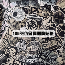  105 tide brand black and white imitation metal stickers Suitcase suitcase Computer skateboard skateboard graffiti stickers Waterproof