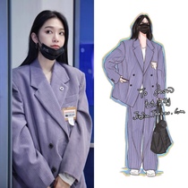 Zeng Keni purple corduroy blazer womens spring and autumn High sense suit loose casual small suit