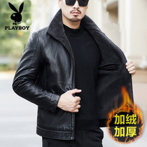 Playboy winter velvet thickened jacket male jacket middle-aged warm lint coat Dad sheep leather leather coat