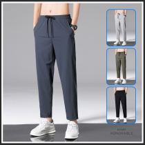 Ice silk nine-point pants summer new thin loose straight suit pants Business casual boys sports pants quick-drying thin