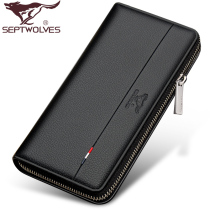 Seven wolves wallets Mens length Genuine Leather Handbag Baotou Bull Leather Business Casual Hands Grab Bag Hands for Mens Bag Youth