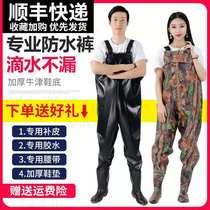 Fishing master thickened wader half body fishing rain pants Male one-piece full body wetsuit leather water fork pants Reservoir wear-resistant