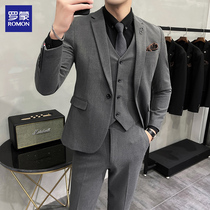 Romon suit suit men Korean version of self-cultivation trend groom dress professional dress wedding British style handsome suit
